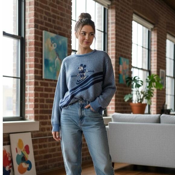 Kennington Vintage California Blue Disney Mickey Mouse Ski Sweater size Large - Picture 2 of 11